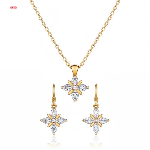 Juego refinado de collar y pendientes | Latón bañado en oro 18k AAA, mayorista boutique
