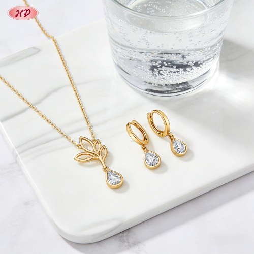 Juego de joyas artesanal para private label | Fabricante de latón tono oro, zirconia AAA