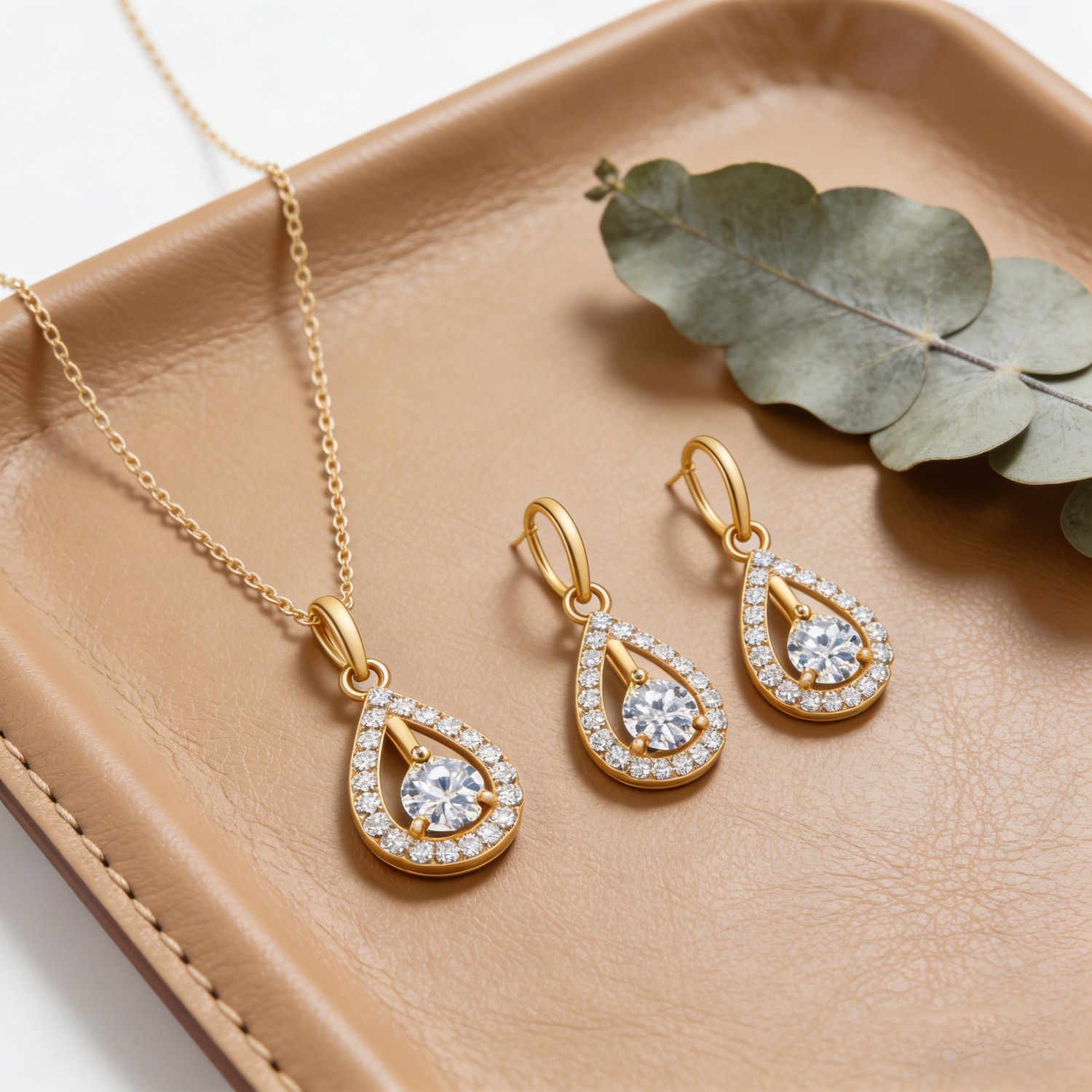 Brass 18K gold plated jewelry set with AAA cubic zirconia view 3