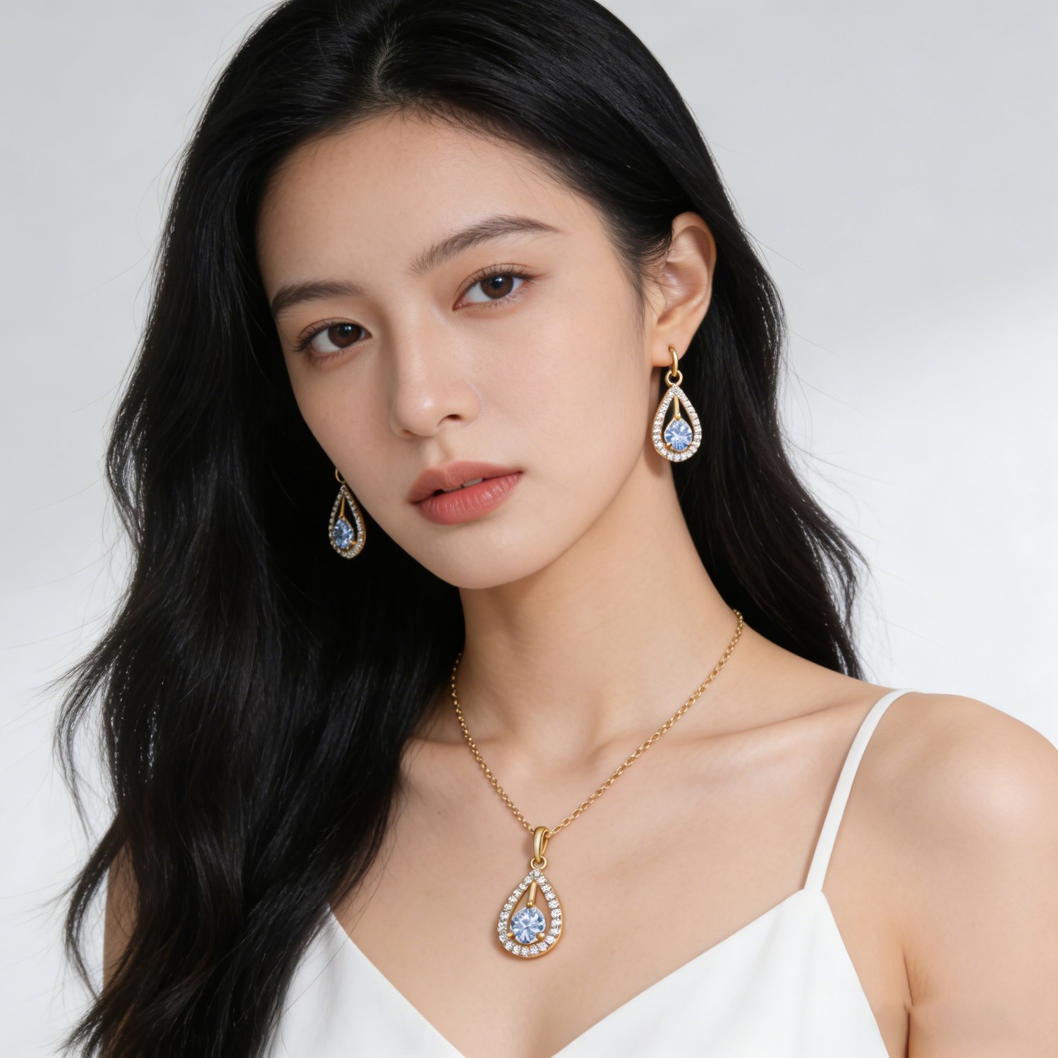 Brass 18K gold plated jewelry set with AAA cubic zirconia view 4