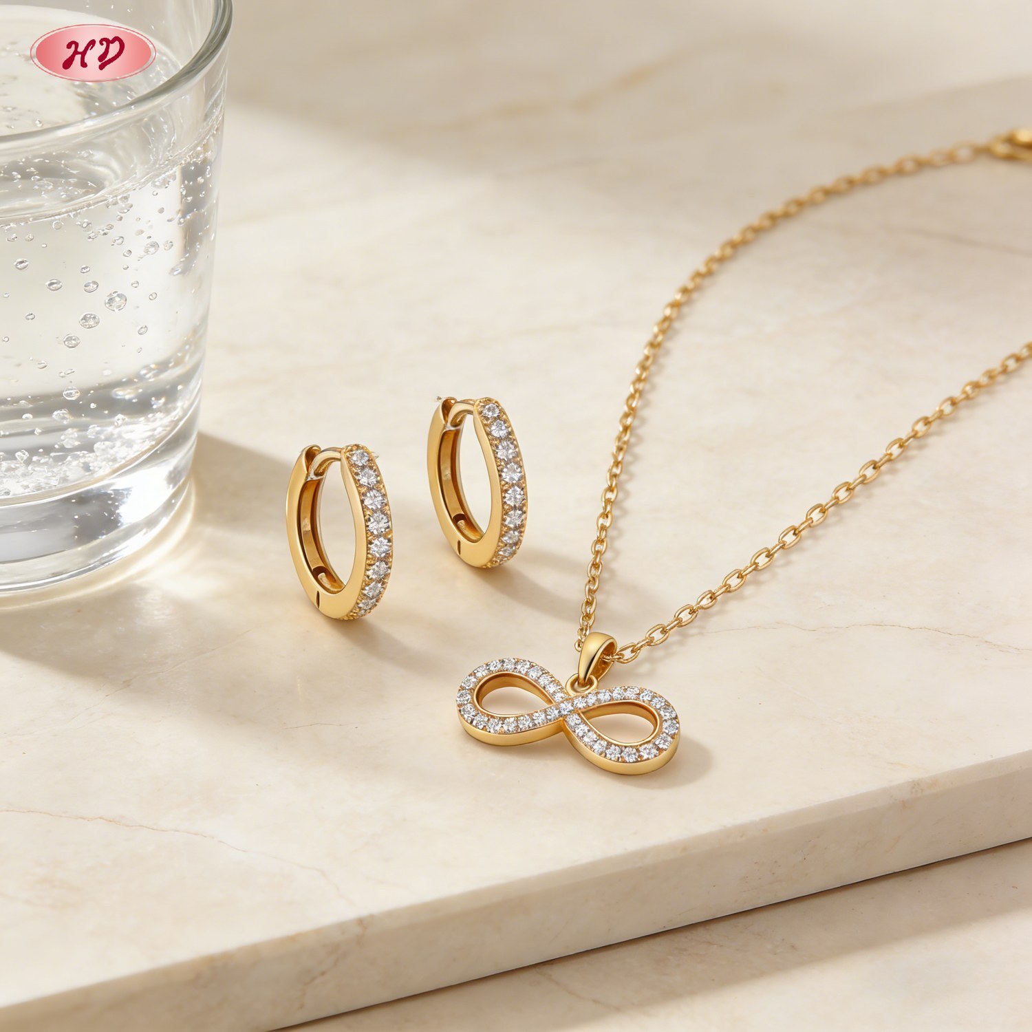 Gold plated brass jewelry set with AAA cubic zirconia view 4