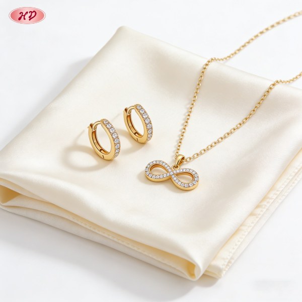 Elegantes 18K vergoldetes Halskette- und Huggie-Ohrring-Set für US-Großhandelskäufer
