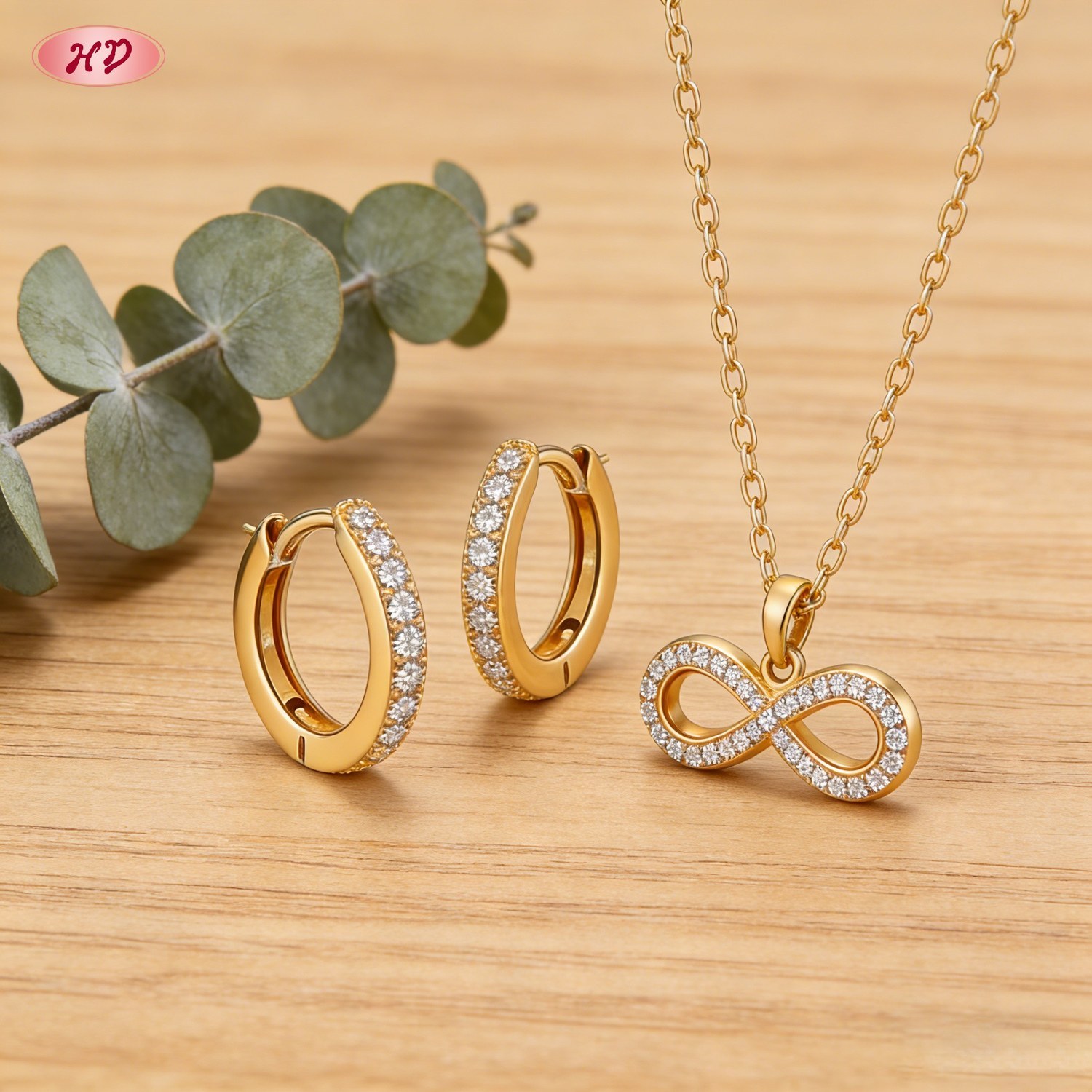 Gold plated brass jewelry set with AAA cubic zirconia view 2