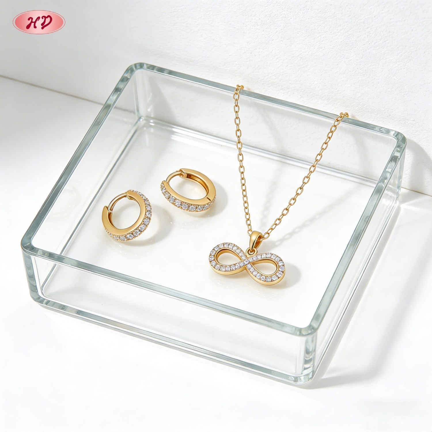 Gold plated brass jewelry set with AAA cubic zirconia view 5