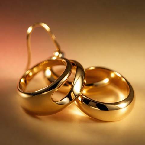 Shiny gold plated jewelry in bright light