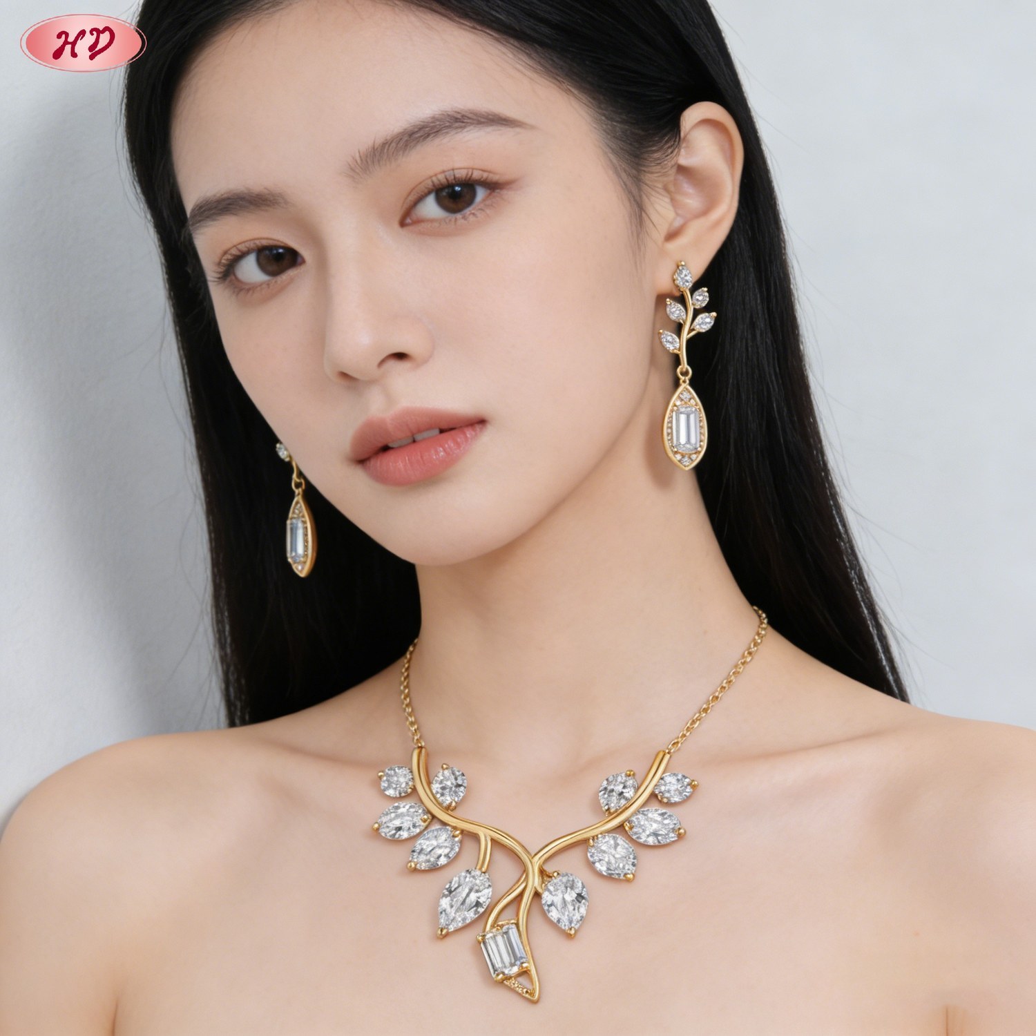 Artisan gold plated CZ jewelry set 4
