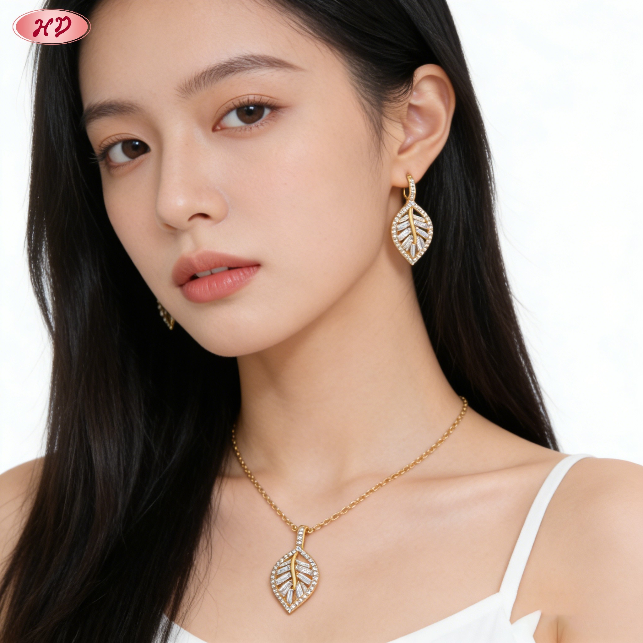 Refined bridal gold plated CZ jewelry set 3