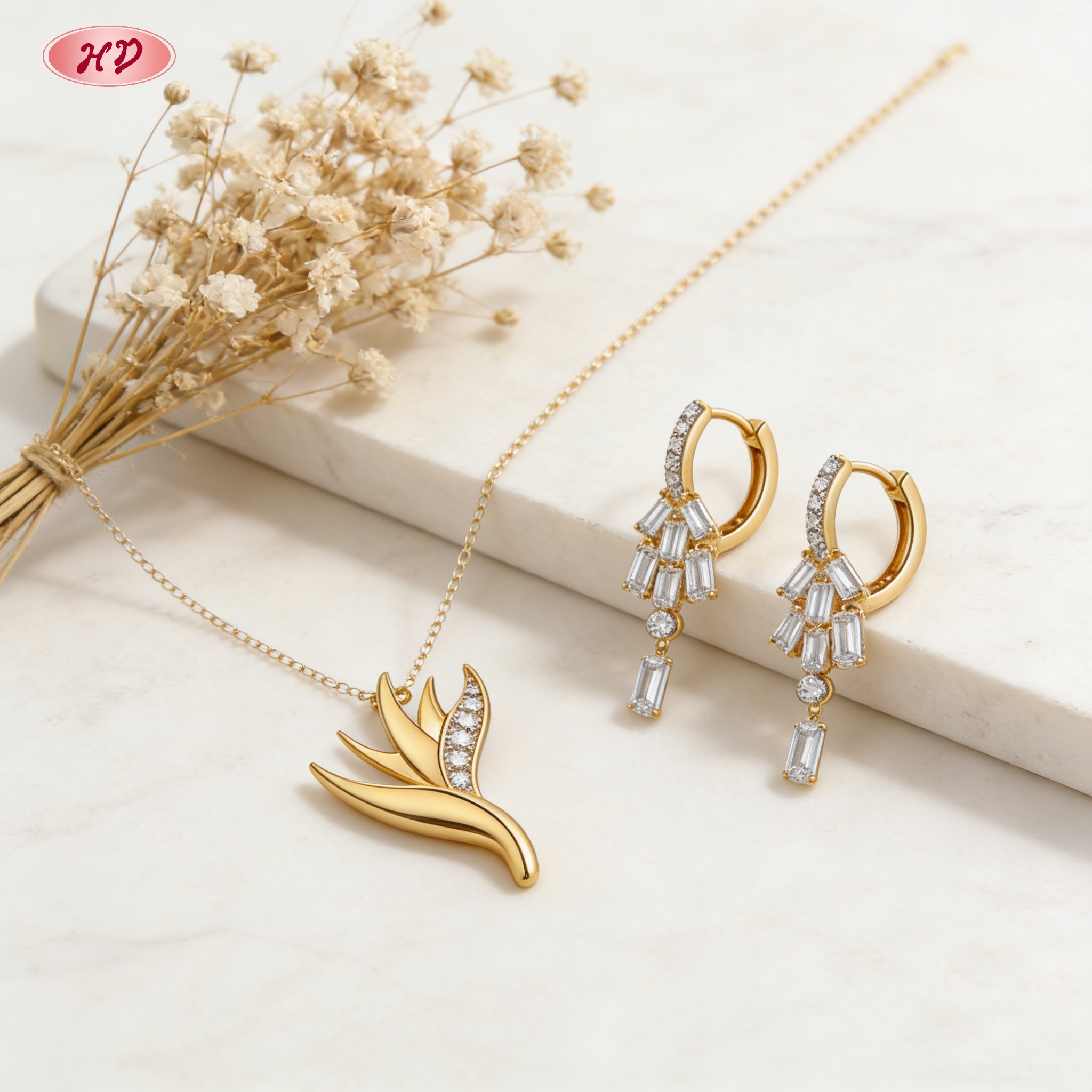 Luxurious gold plated CZ jewelry set 5
