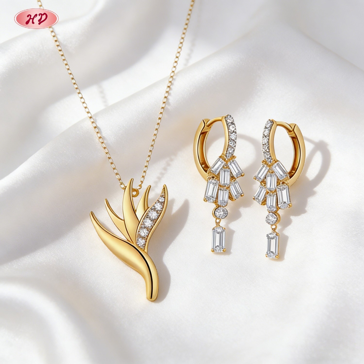 Luxurious gold plated CZ jewelry set 2