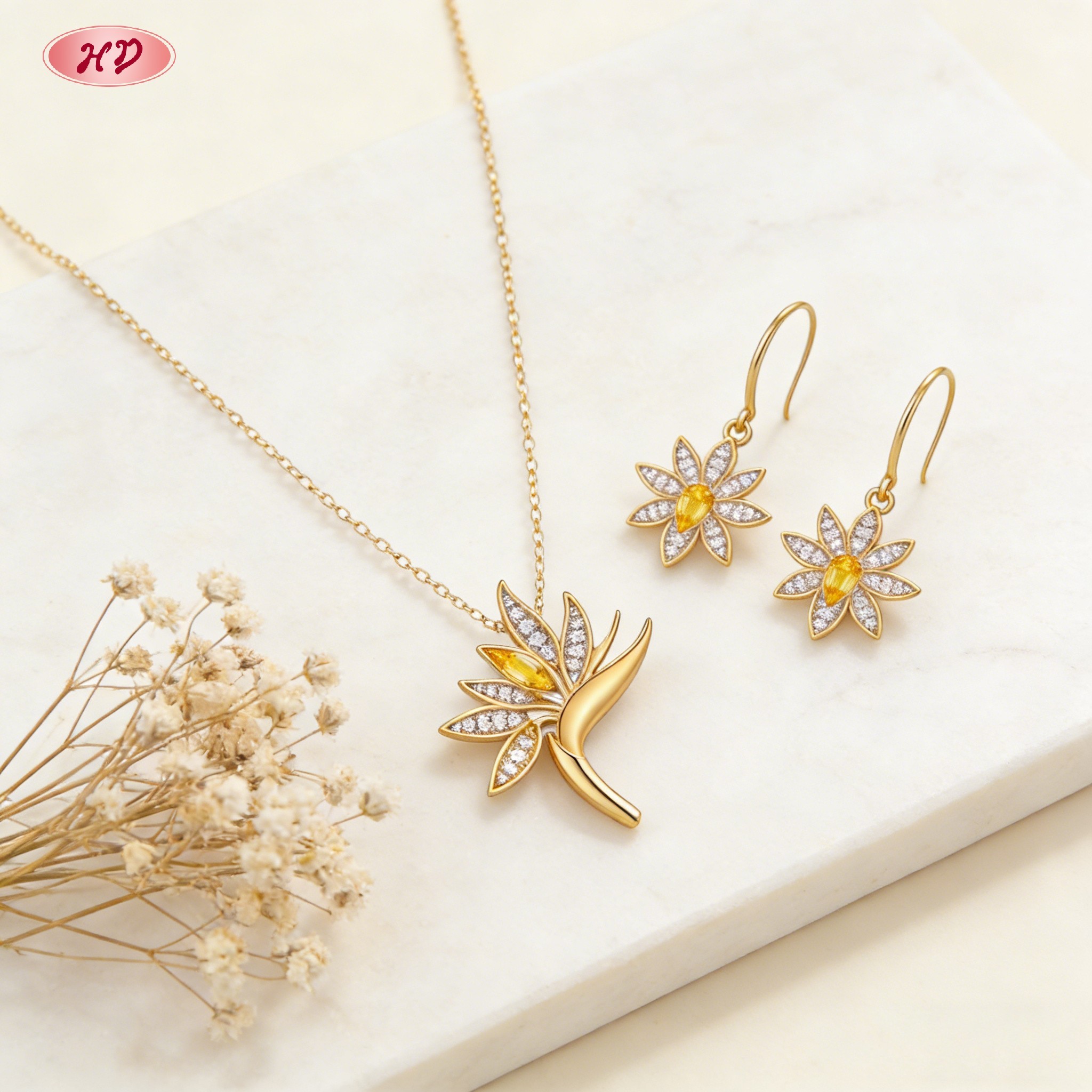 Dazzling gold plated CZ jewelry set 1