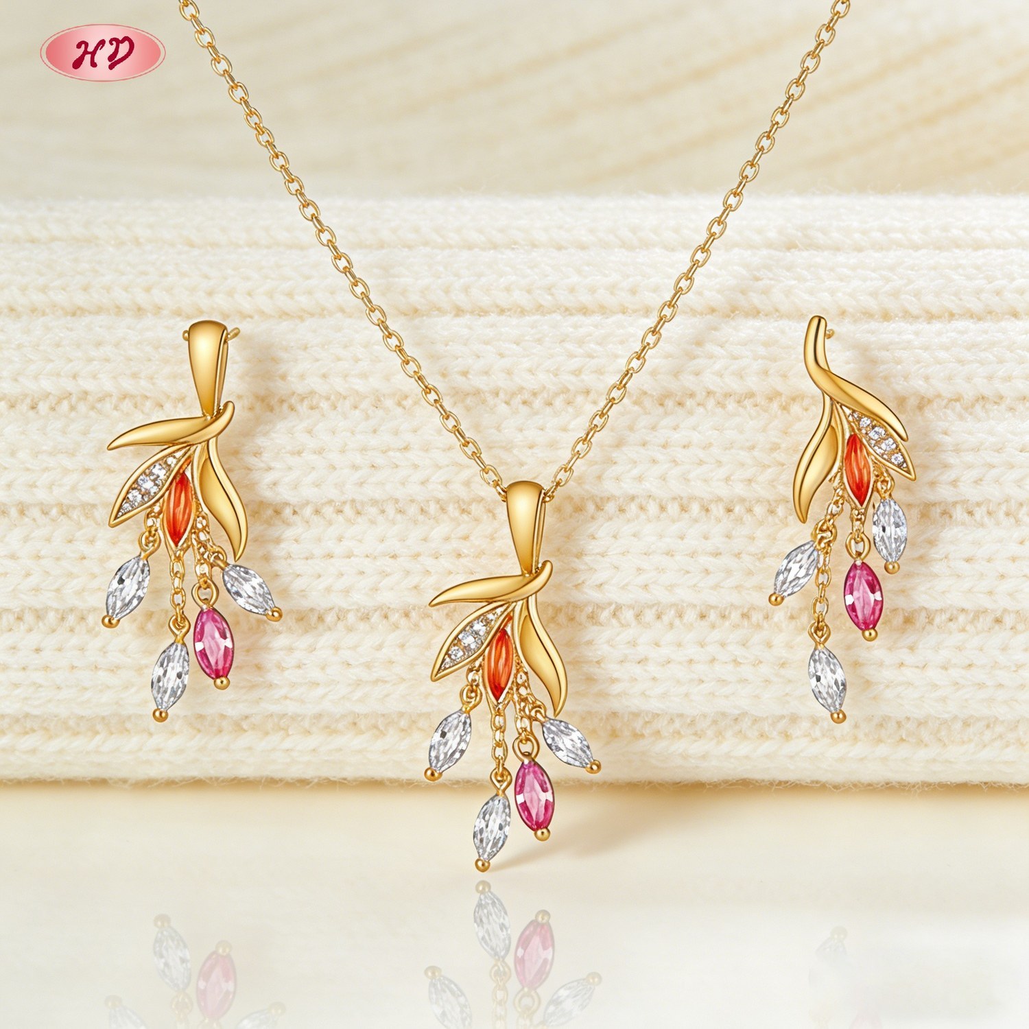 Modern classic gold plated CZ jewelry set 1
