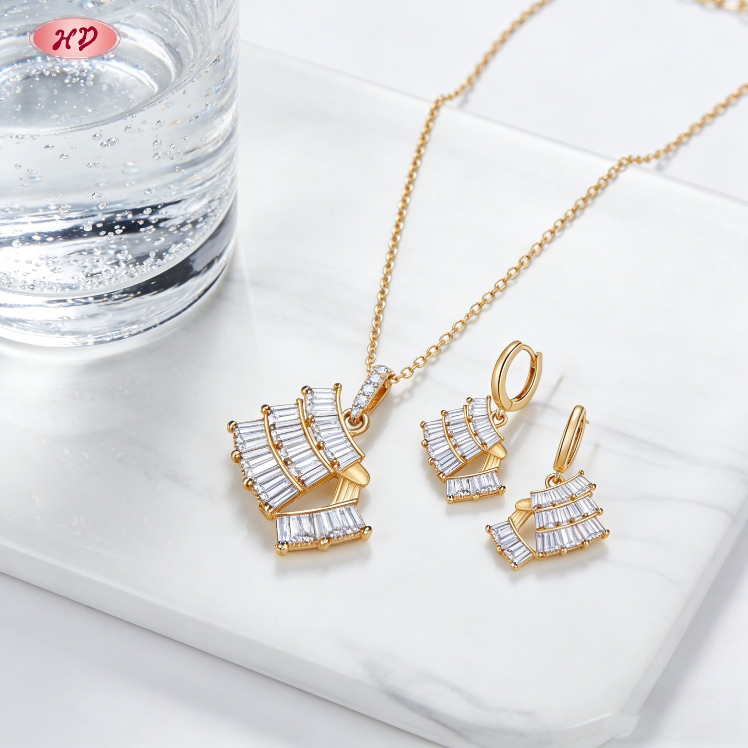 Exquisite gold plated CZ jewelry set 1
