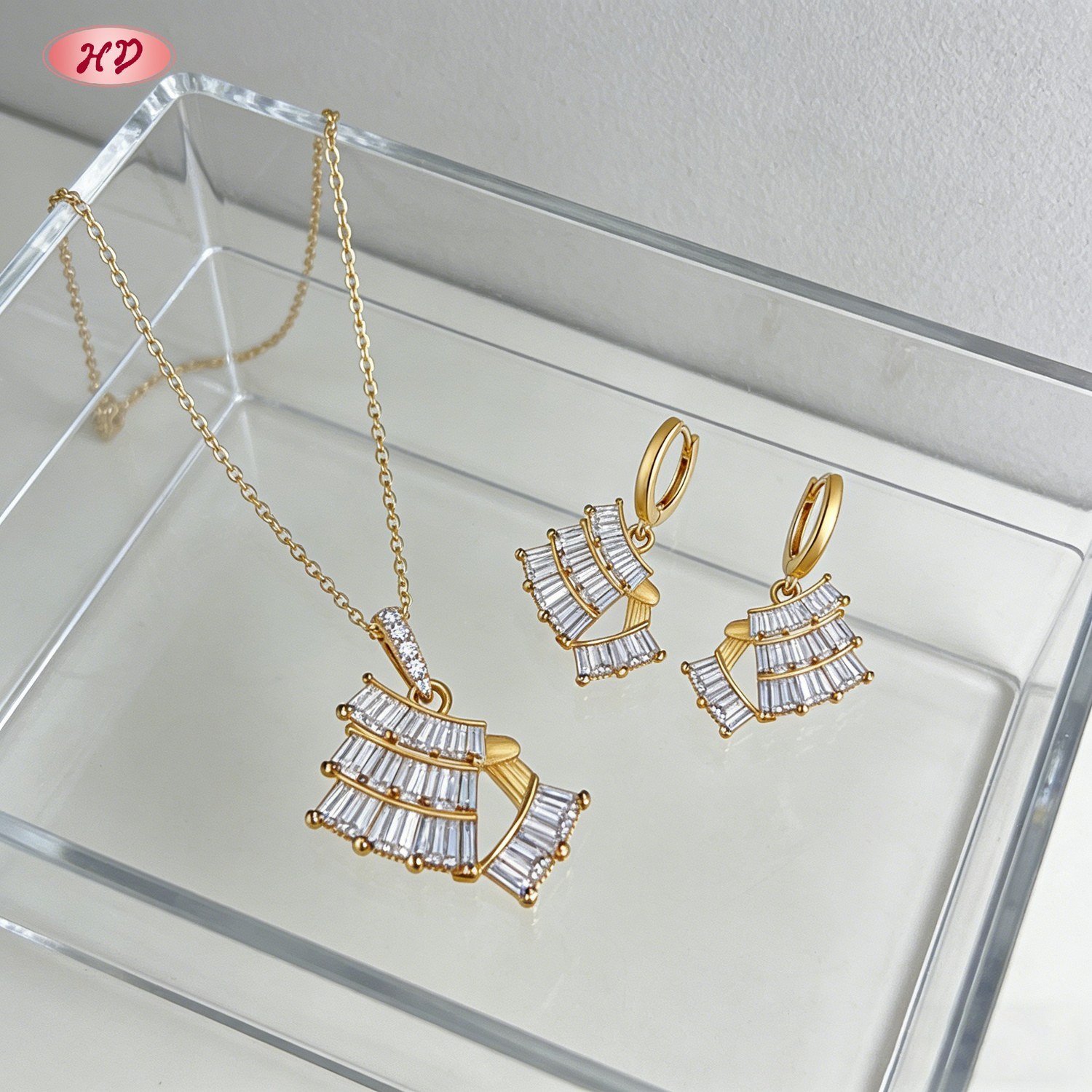 Exquisite gold plated CZ jewelry set 3