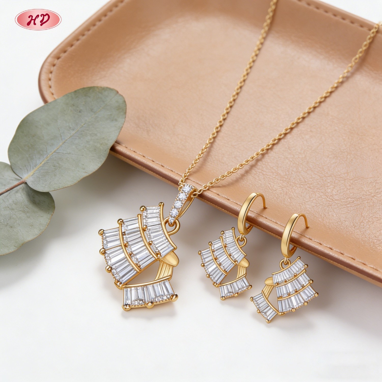 Exquisite gold plated CZ jewelry set 2