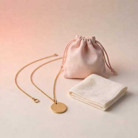 Gold plated jewelry with cleaning cloth and storage pouch