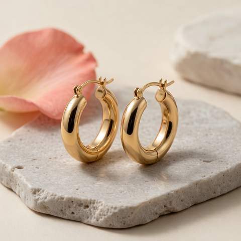 Aretes de aro chapados en oro 18K con acabado espejo brillante