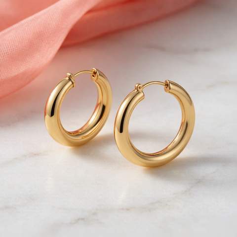 18K gold plated hoop earrings with a brilliant mirror finish