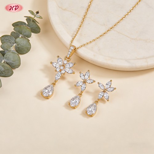 Modern OEM Jewelry Set | 18K Gold Plated Brass & AAA CZ, Private Label Stock 36