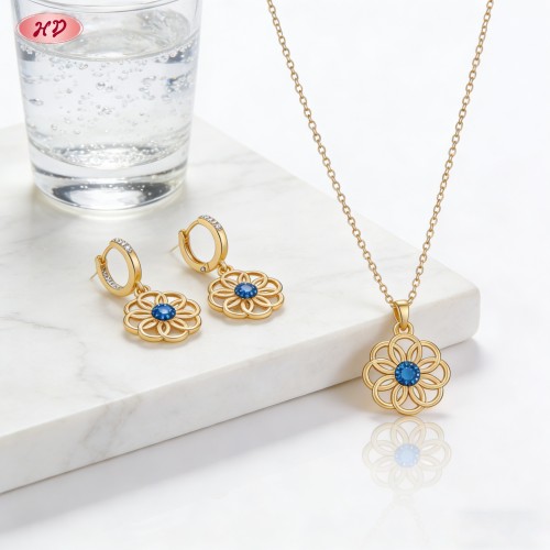 Refined Wholesale Jewelry Set | 18K Gold Plated Brass with AAA Zirconia, Stock 36