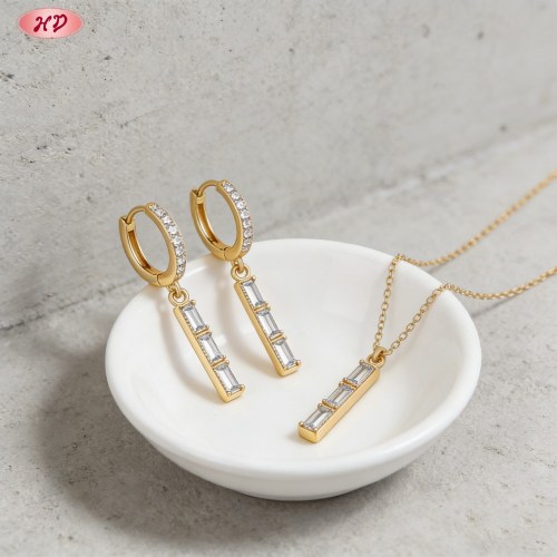 Wholesale Jewelry Set, Refined 18K Gold Plated Brass & AAA CZ, Factory Direct Supply
