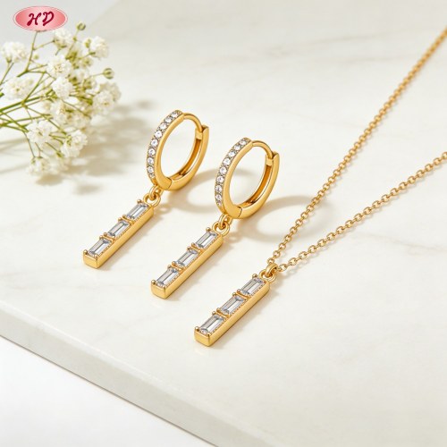 Wholesale Jewelry Set, Refined 18K Gold Plated Brass & AAA CZ, Factory Direct Supply