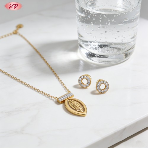 Elegant Flower Drop Wholesale Jewelry Set | 18K Gold Plated Brass & AAA CZ, Stock 36