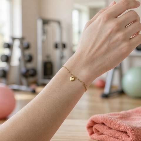 18K gold plated hoop earrings in a sporty lifestyle setting