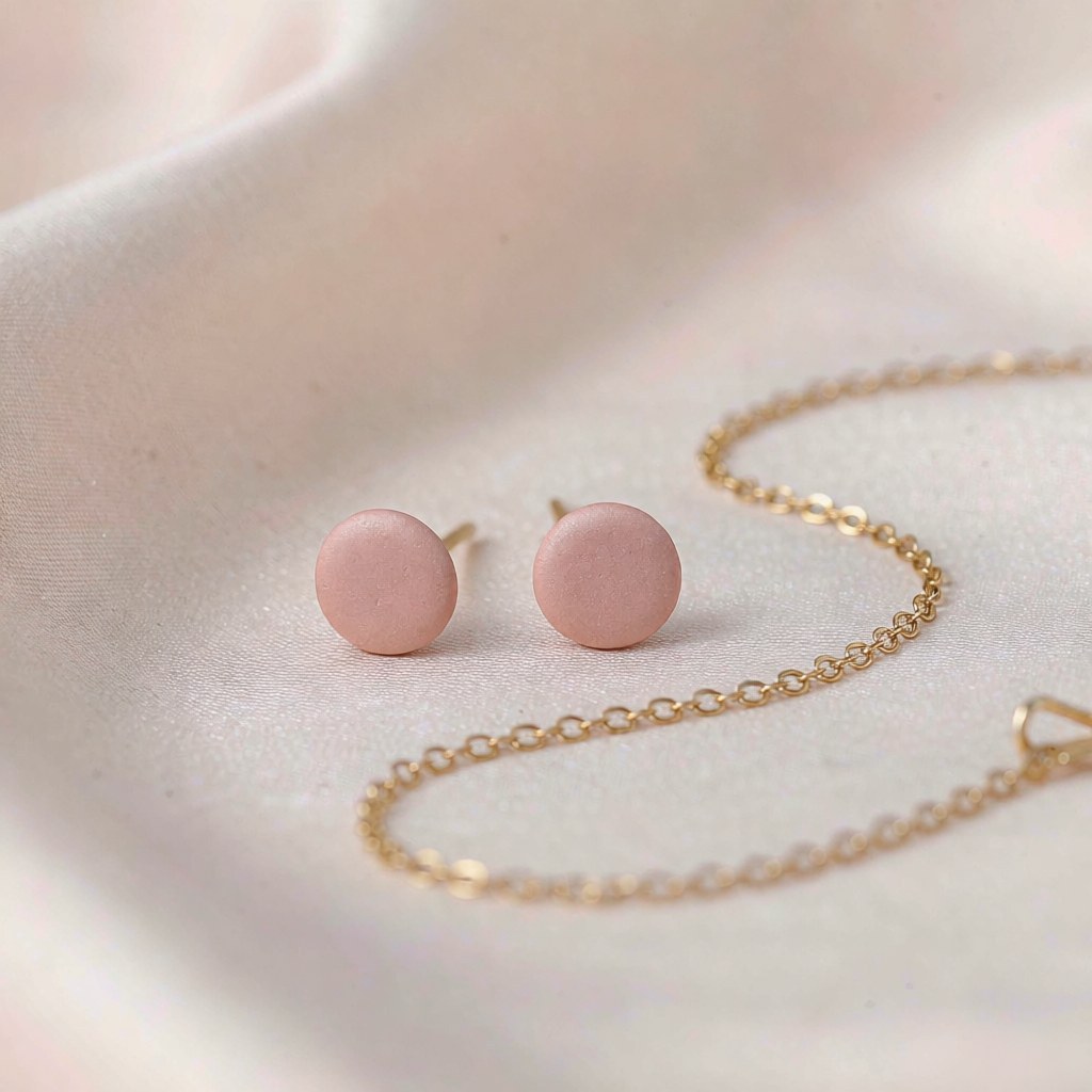 Misty pink earrings and chain necklace