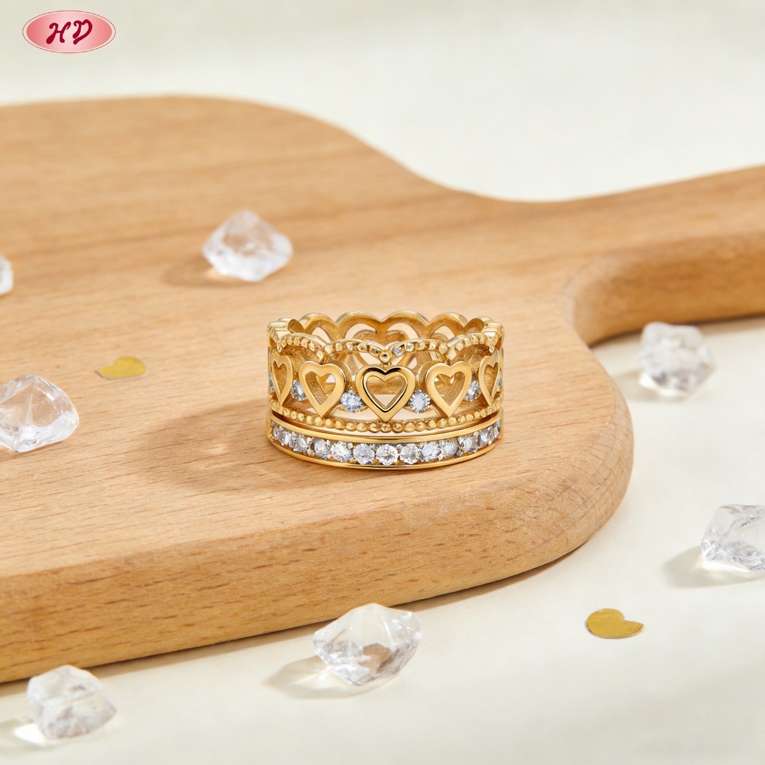 18K gold plated brass cubic zirconia ring view 2
