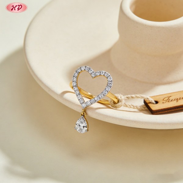 Close view of a gold plated cubic zirconia ring