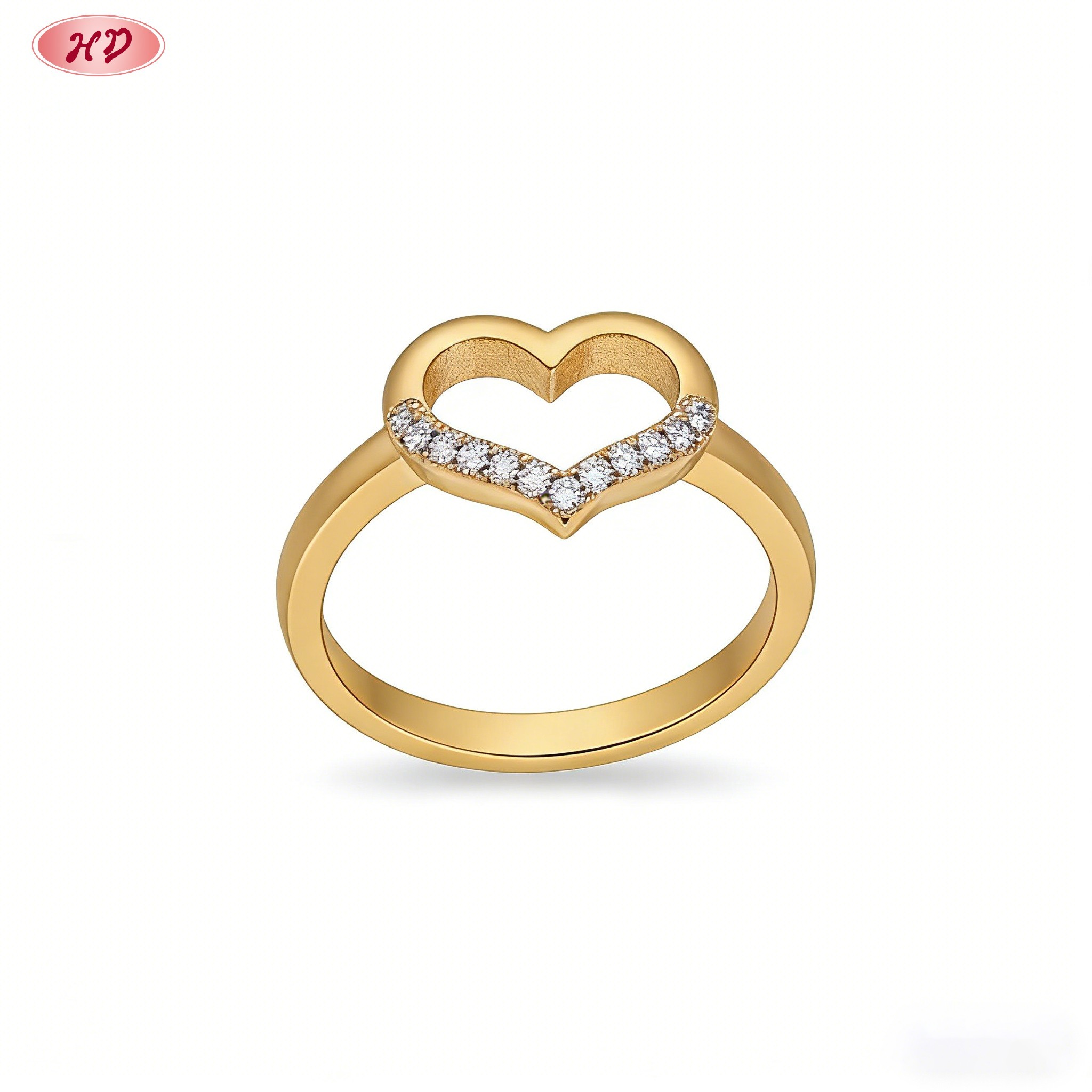 18K gold plated brass AAA cubic zirconia ring front view