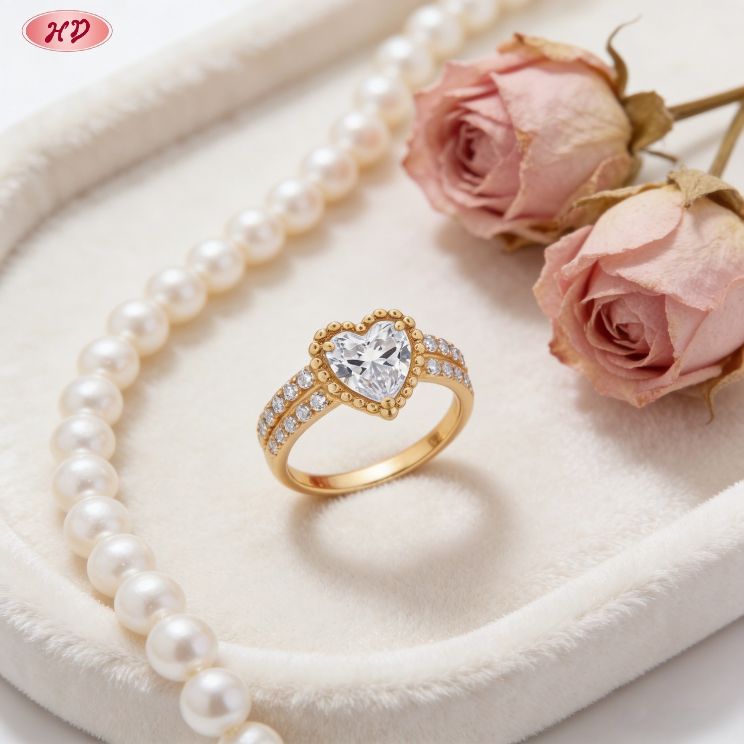 Gold plated CZ ring detail view
