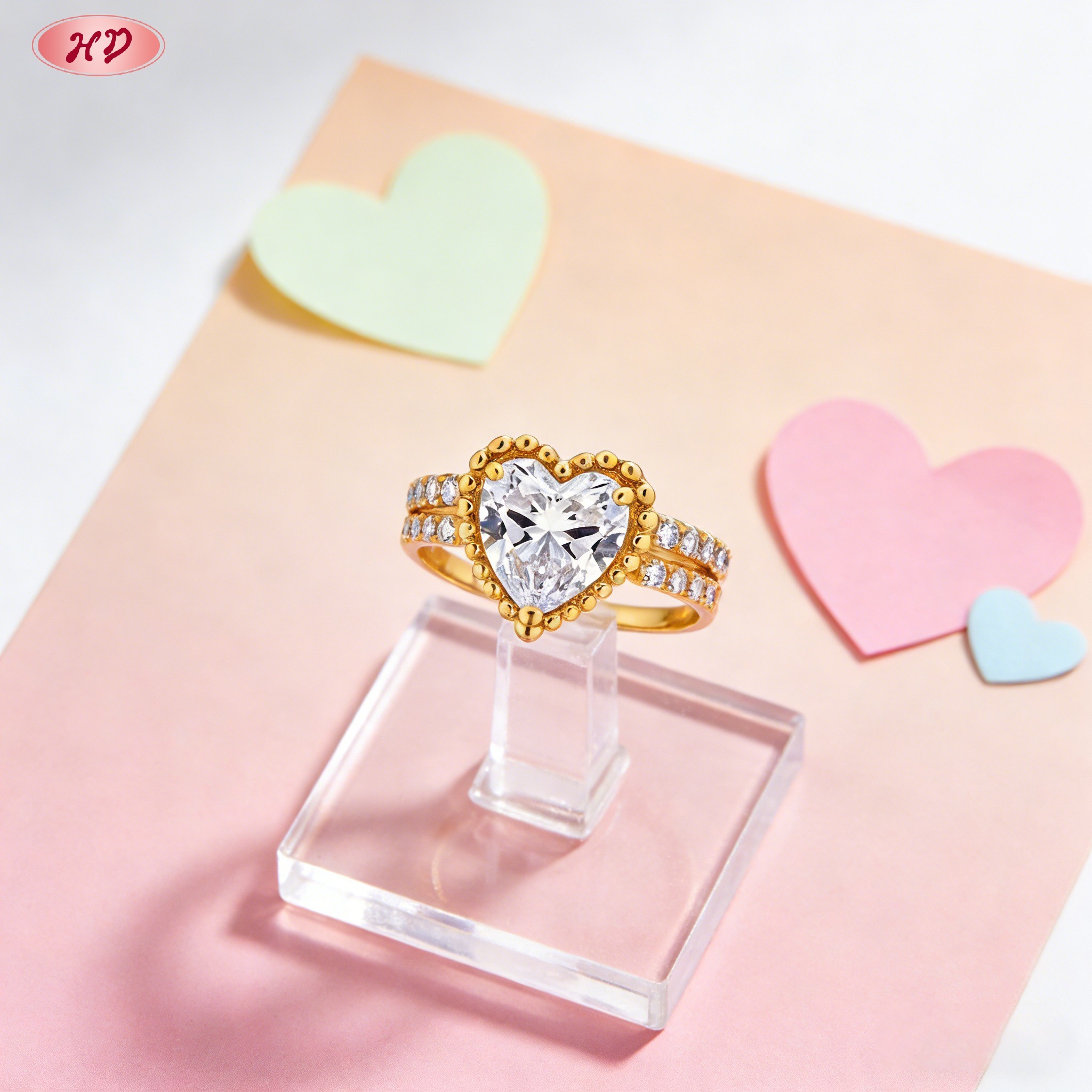 Gold plated CZ ring worn view