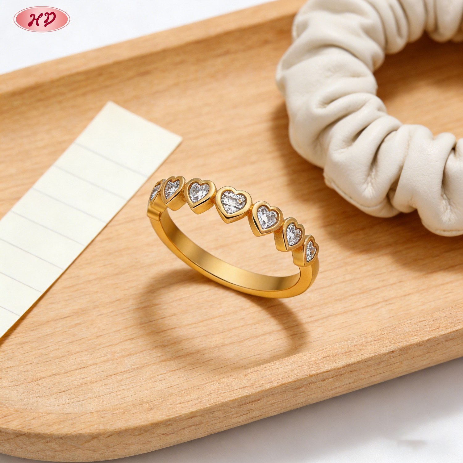 Gold plated brass cubic zirconia ring detail