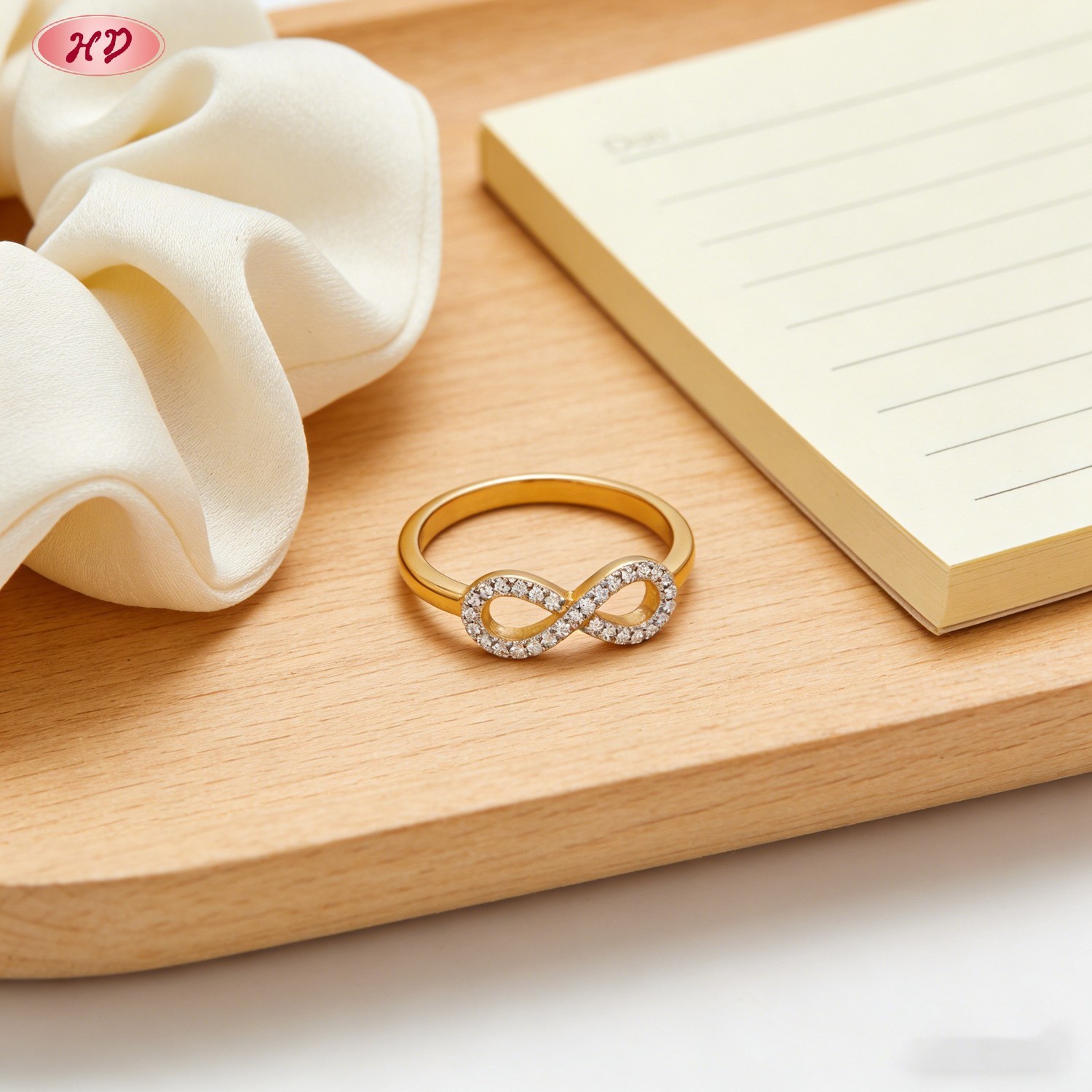18K gold plated brass cubic zirconia ring front view