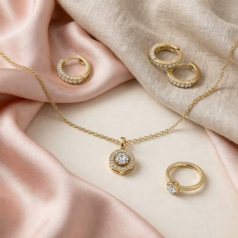 An 18K gold plated collection with CZ accents