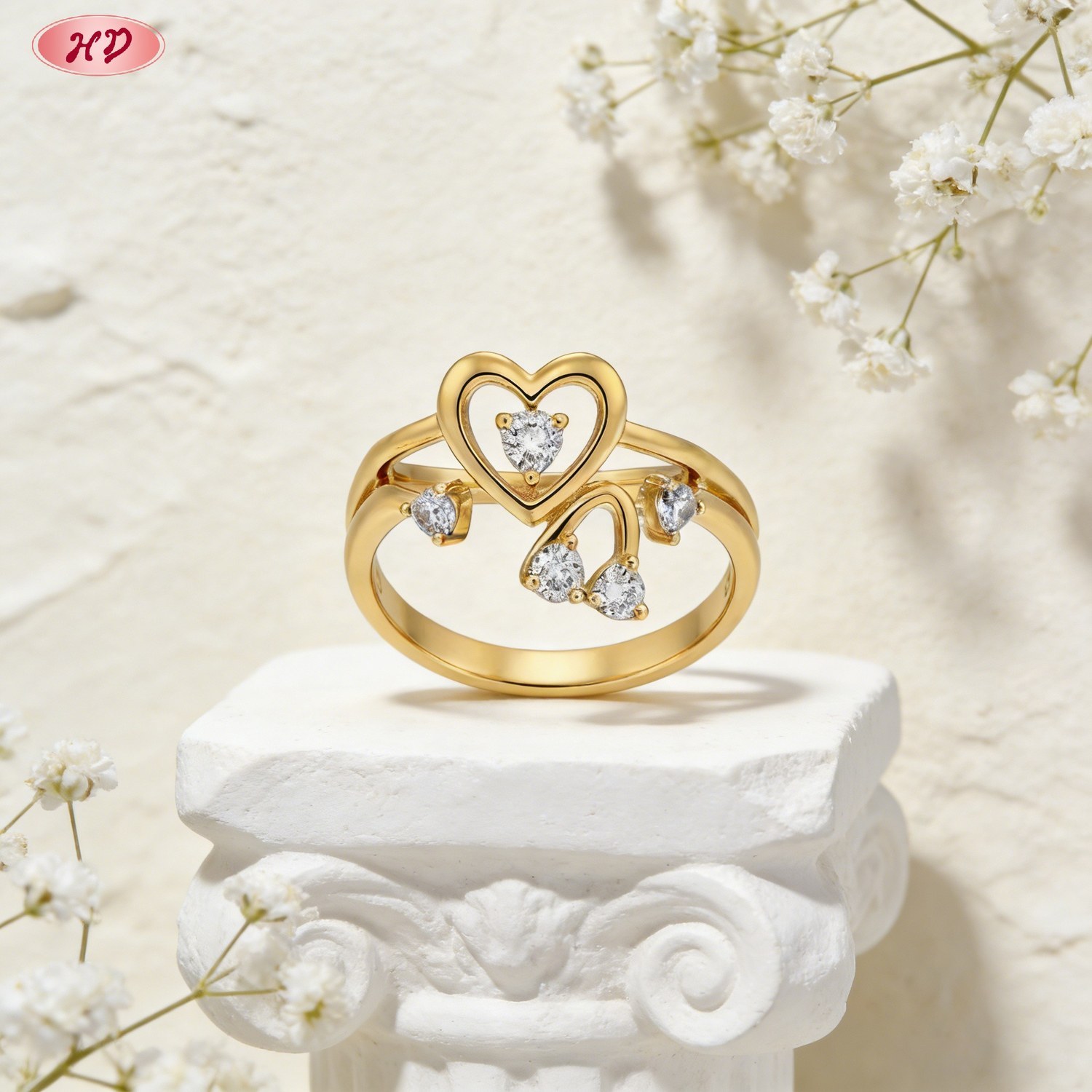Bold 18K gold plated cubic zirconia ring detail shot