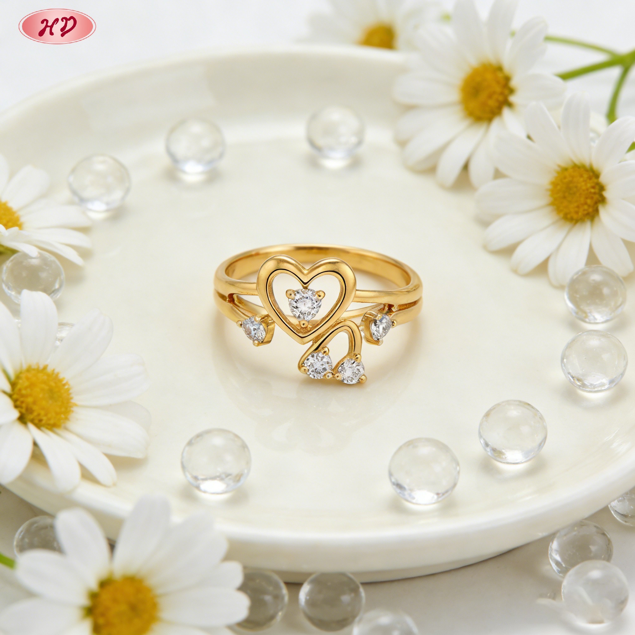 Bold 18K gold plated cubic zirconia ring front view