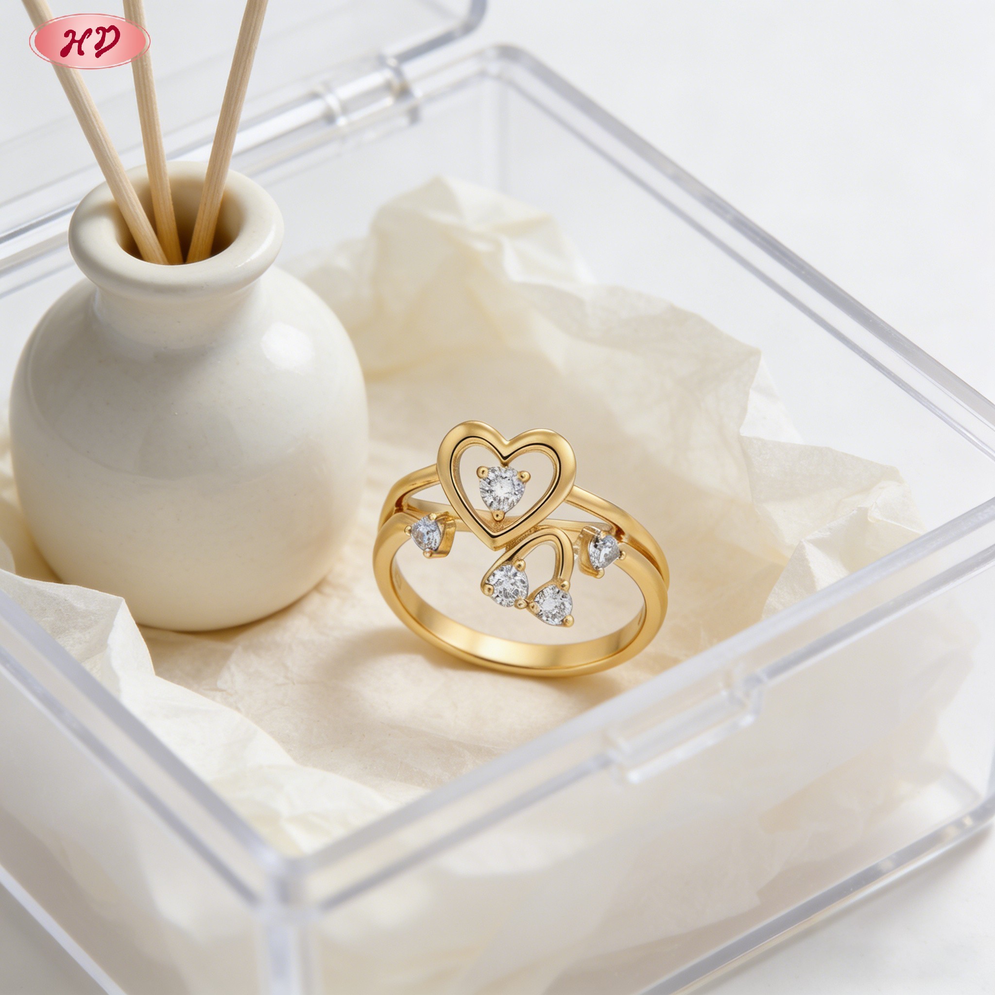 Bold 18K gold plated cubic zirconia ring side profile