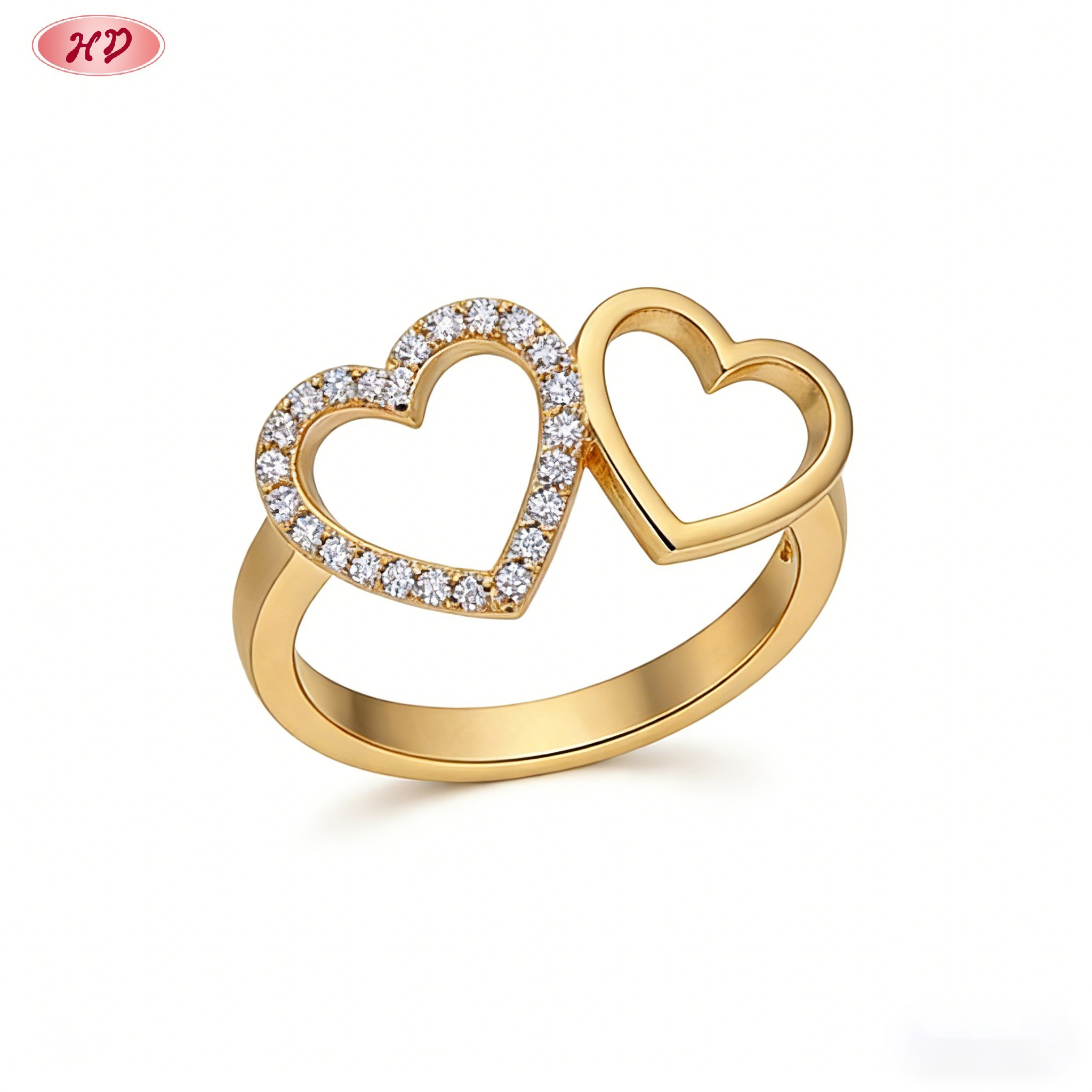 Dazzling 18K gold plated cubic zirconia ring angled view