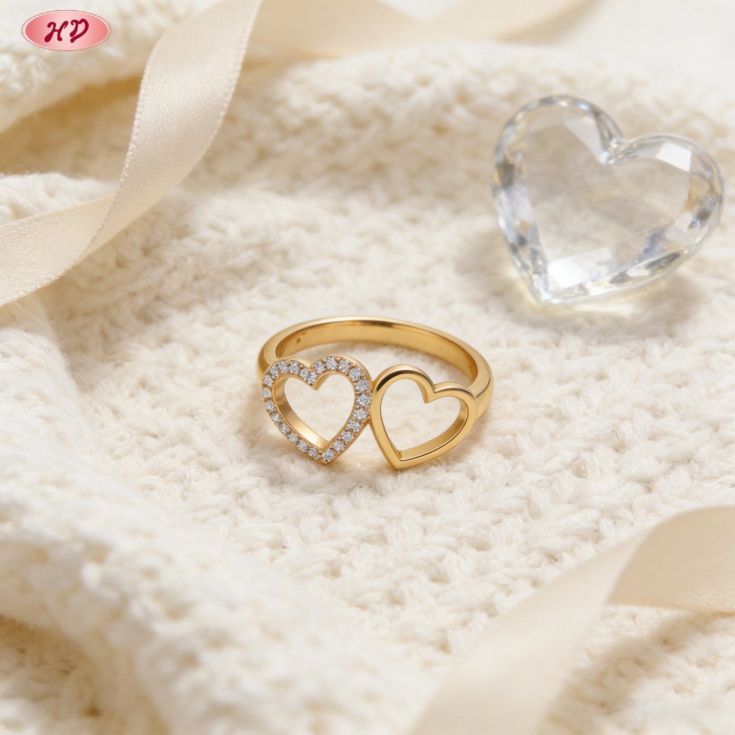 Dazzling 18K gold plated cubic zirconia ring side view