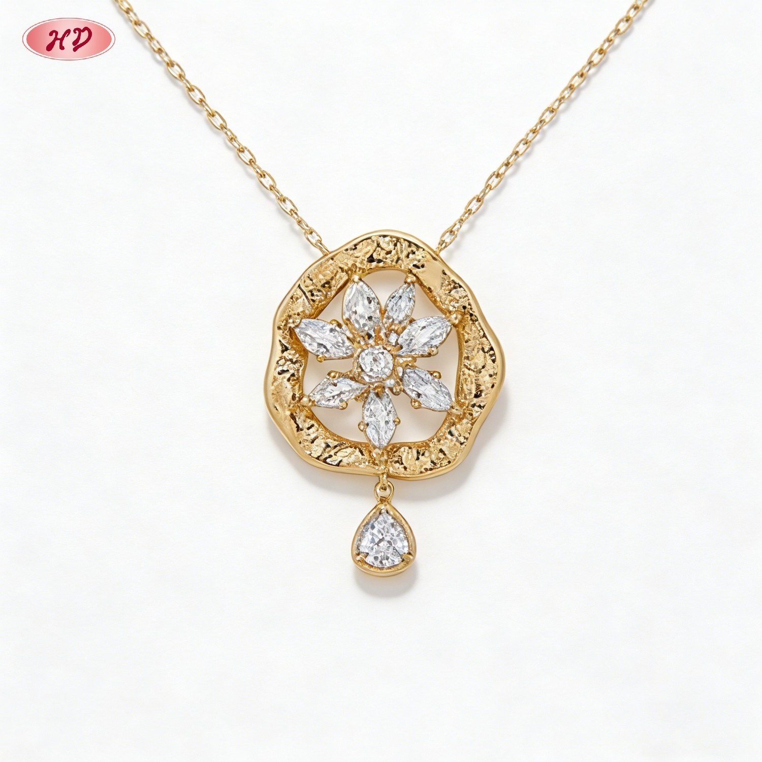 18K gold plated cubic zirconia pendant necklace side view