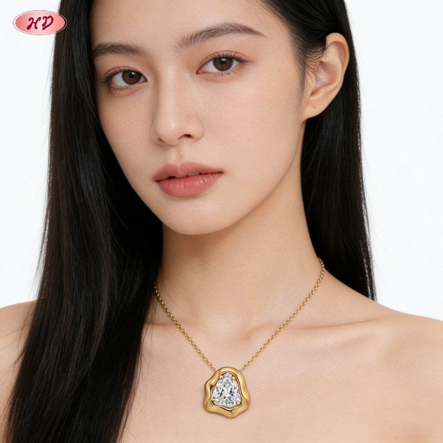 gold plated cubic zirconia pendant necklace styled
