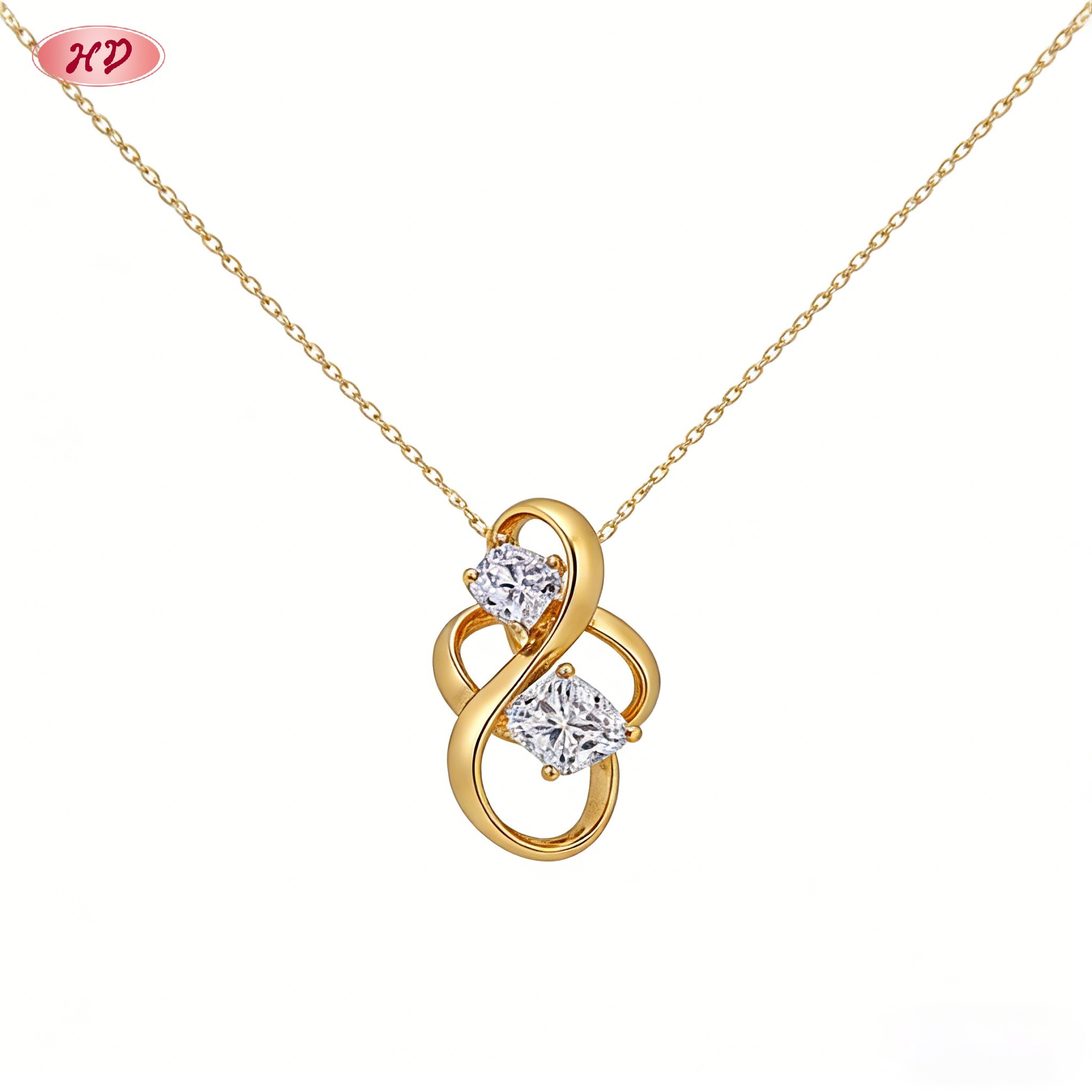 gold plated cubic zirconia pendant necklace side angle