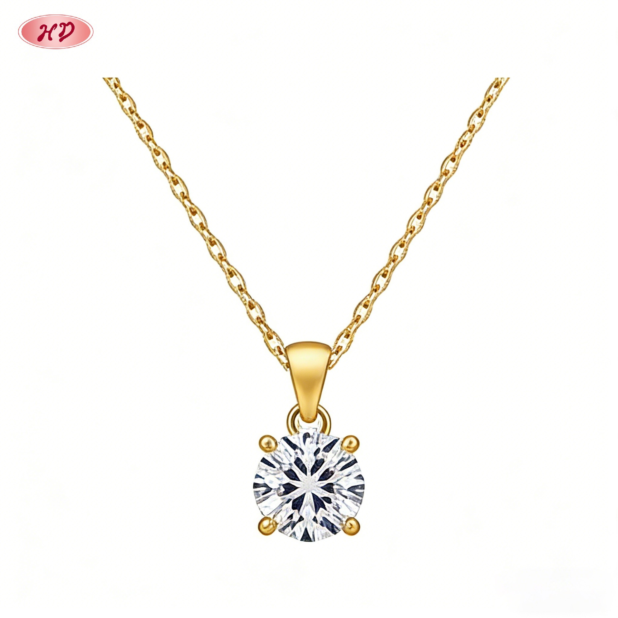 gold plated cubic zirconia pendant necklace side angle