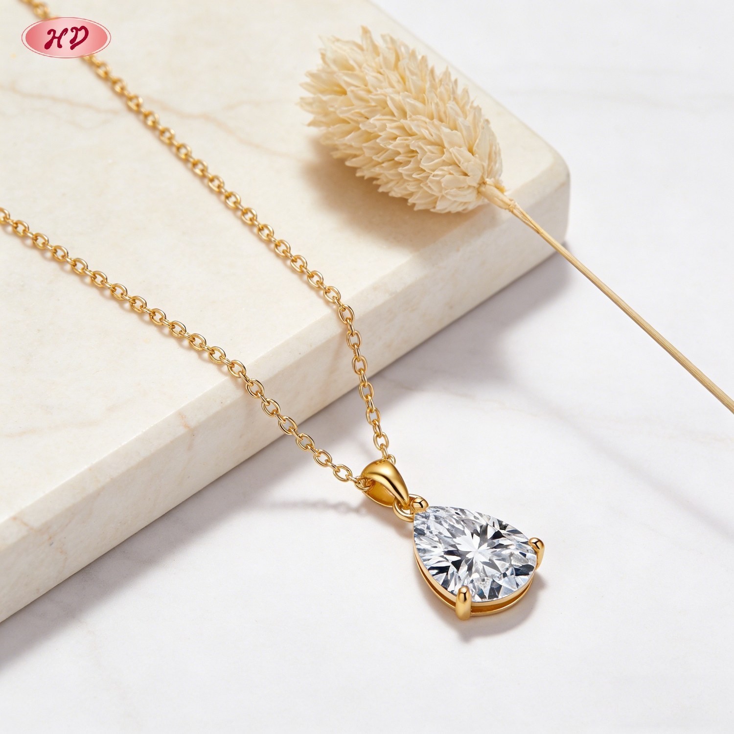 18K gold plated cubic zirconia pendant necklace view 1