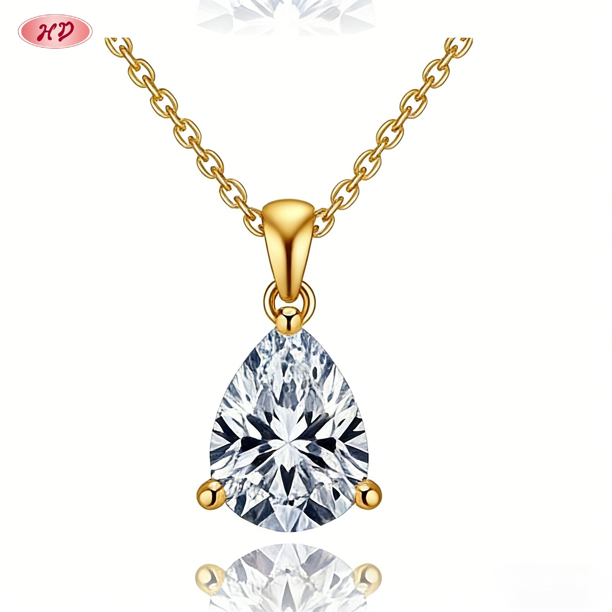 18K gold plated cubic zirconia pendant necklace view 2