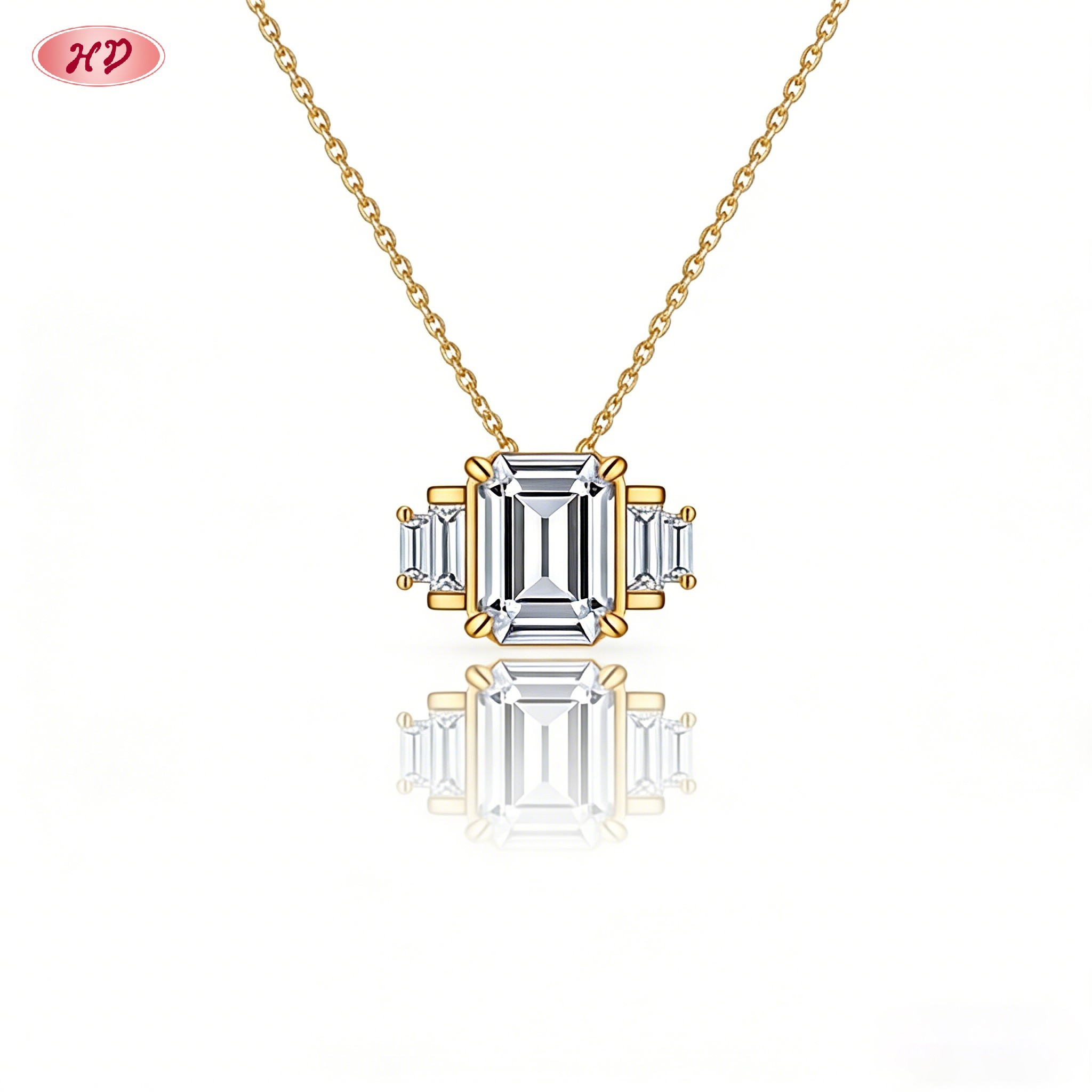 gold plated cubic zirconia pendant necklace macro detail