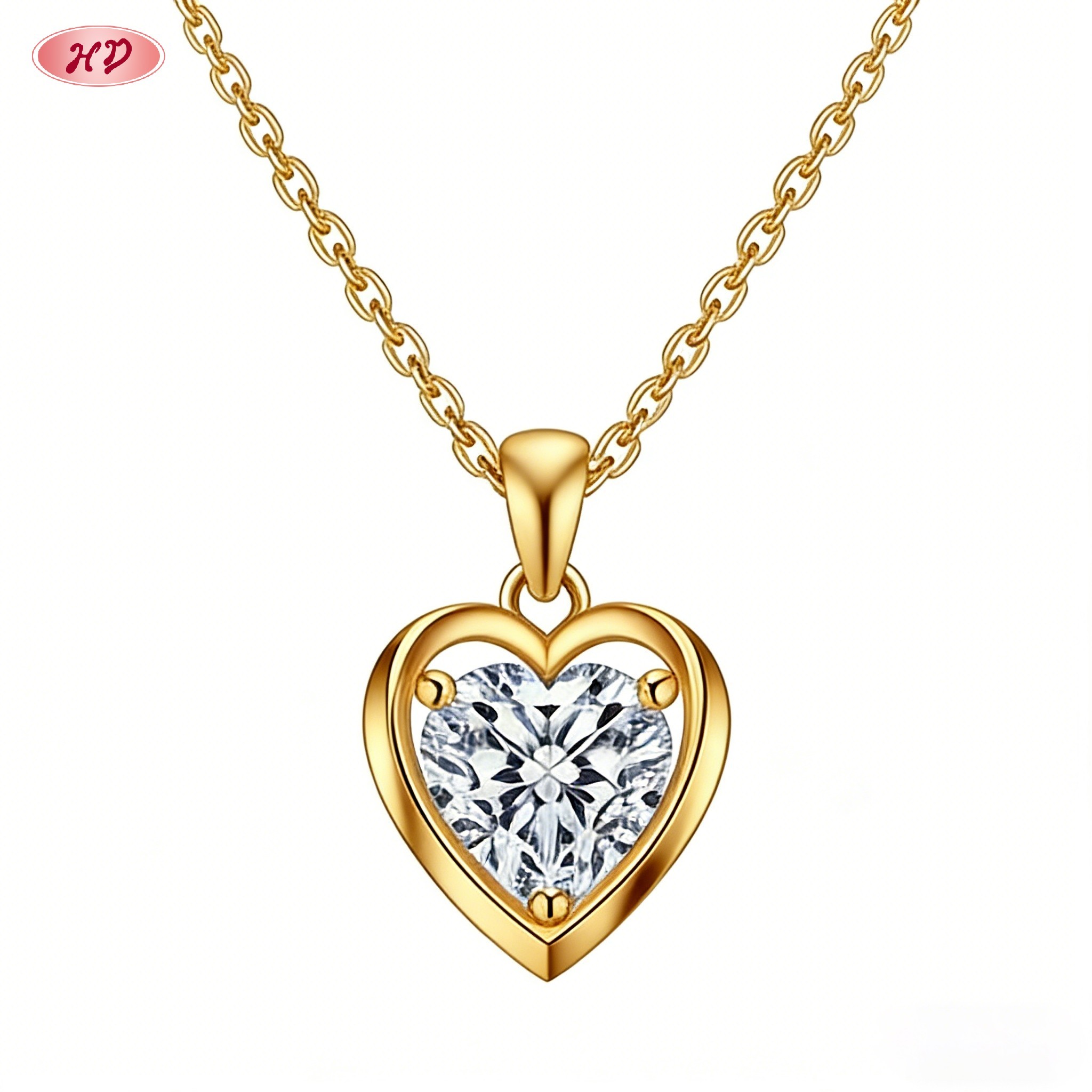 gold plated cubic zirconia pendant necklace side angle