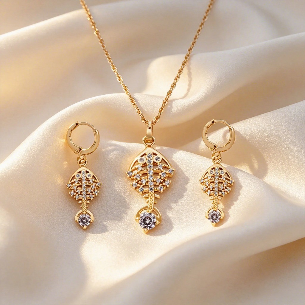 Elegant 18K gold plated necklace and huggie earring set for US wholesale buyers
